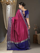 Women's Aura Silk Pink Woven Design Designer Saree With Blouse Piece