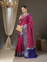 Women's Aura Silk Pink Woven Design Designer Saree With Blouse Piece