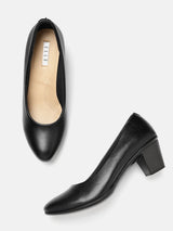 Women's Black Comfortable Block Heel Pumps