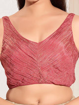 Women's Pink Tissue Padded Back Open Sleeveless Saree Blouse