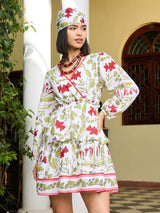 Women's White Casual Floral Wrap V-Neck Short Dress