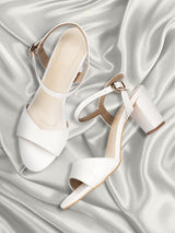 Women's White Criss-Cross Strap Ankle Strap Block Sandals