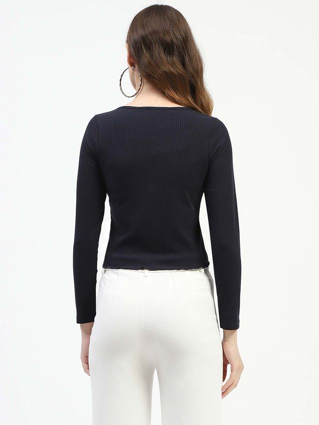 Women's Navy Casual Solid Top