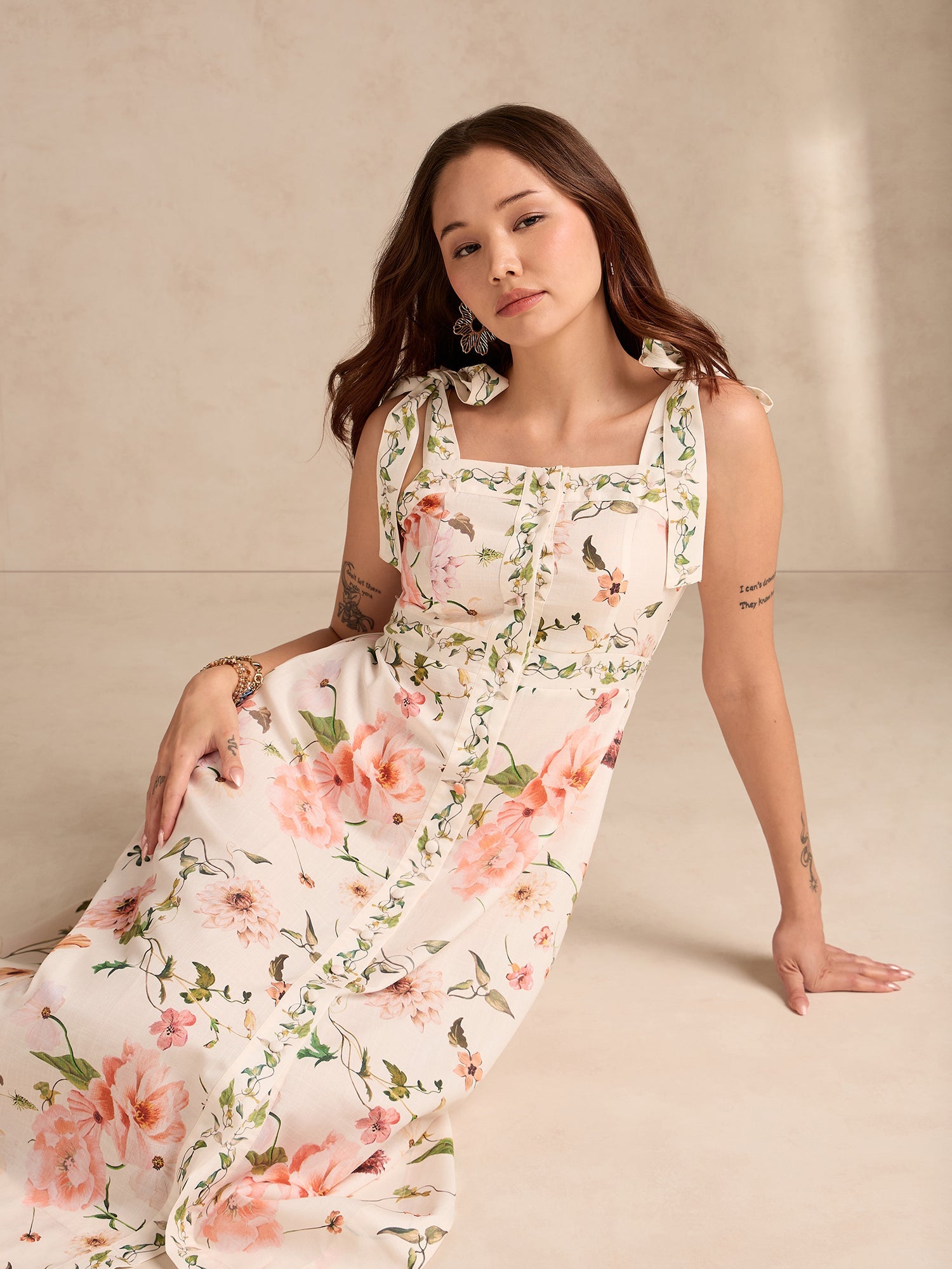 Women's Multicolor A-Line Printed Poly Slub Dress