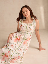 Women's Multicolor A-Line Printed Poly Slub Dress