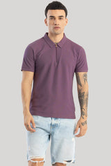 Men's Purple Casual Slim Fit Printed Half Sleeves Polo Tshirt