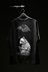 Unisex Black Casual Oversized Fit Printed Half Sleeves Tshirt
