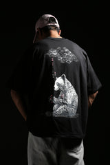 Unisex Black Casual Oversized Fit Printed Half Sleeves Tshirt