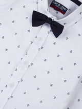 Boys White Micro Ditsy Cotton Shirt Full Sleeves