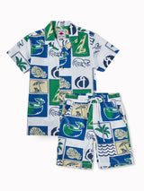 Boys Blue Casual Relaxed Fit Printed Half Sleeves Co-Ord Set