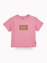 Girls Pink Casual Relaxed Fit Printed Half Sleeves Tshirt