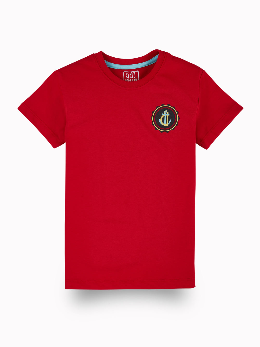 Boys Red Casual Relaxed Fit Solid Half Sleeves Tshirt