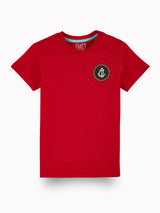 Boys Red Casual Relaxed Fit Solid Half Sleeves Tshirt