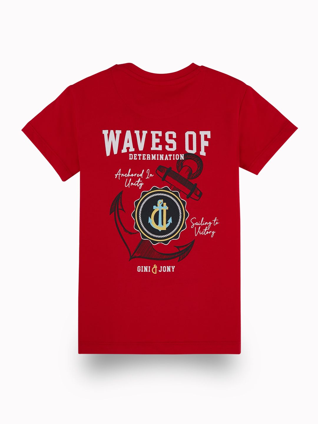 Boys Red Casual Relaxed Fit Solid Half Sleeves Tshirt