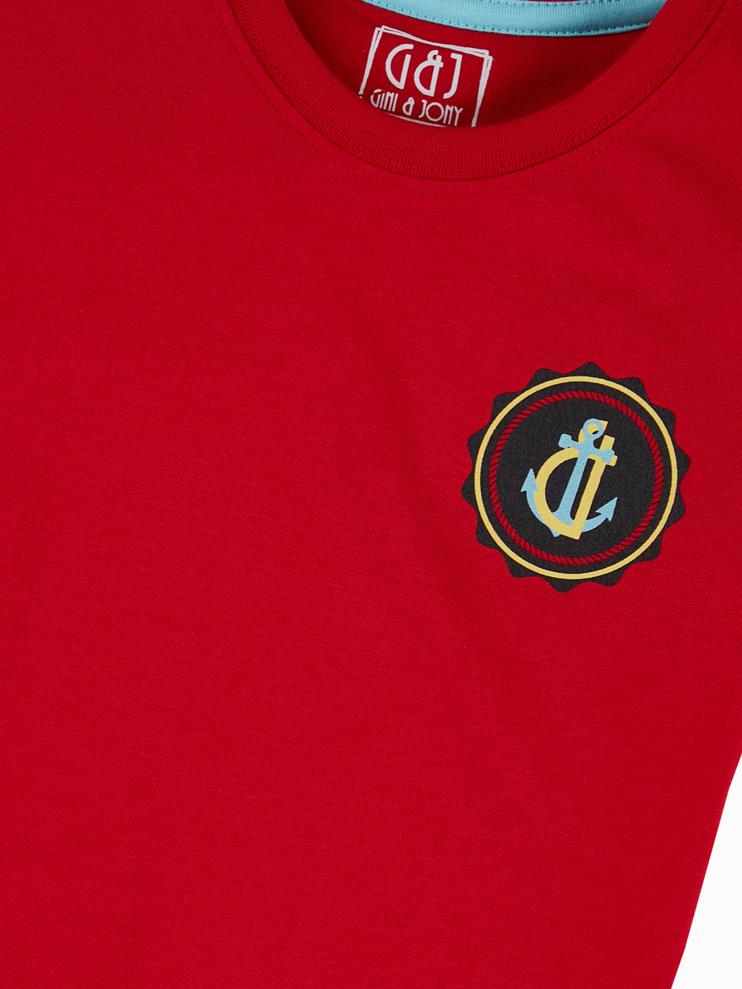 Boys Red Casual Relaxed Fit Solid Half Sleeves Tshirt