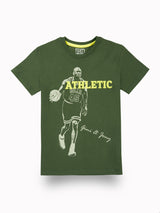 Boys Green Casual Relaxed Fit Printed Half Sleeves Tshirt