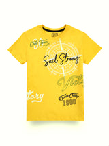 Boys Yellow Casual Relaxed Fit Printed Half Sleeves Tshirt