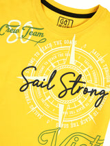 Boys Yellow Casual Relaxed Fit Printed Half Sleeves Tshirt