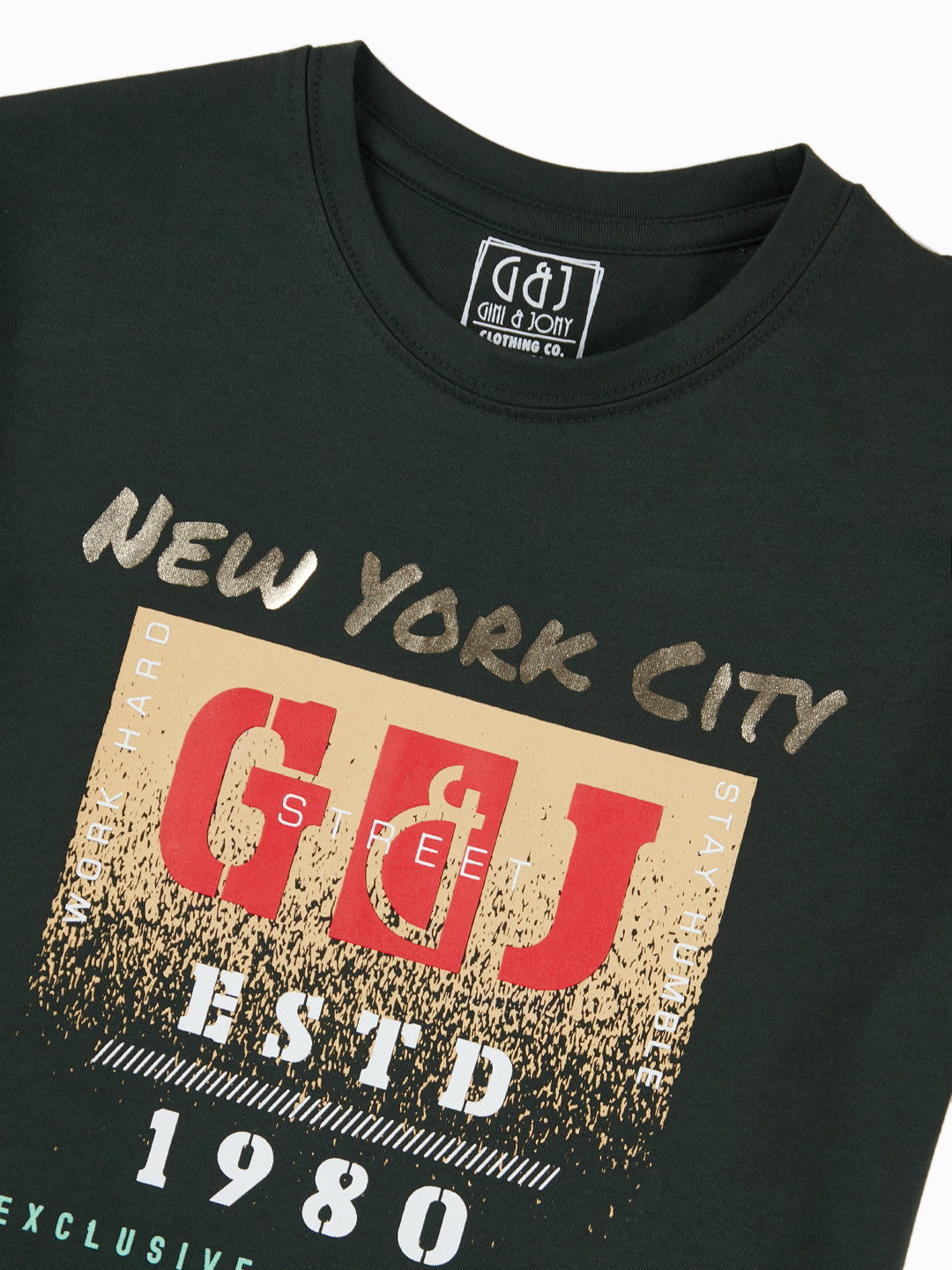 Boys Green Casual Relaxed Fit Printed Half Sleeves Tshirt