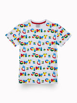 Boys White Casual Relaxed Fit Printed Half Sleeves Tshirt