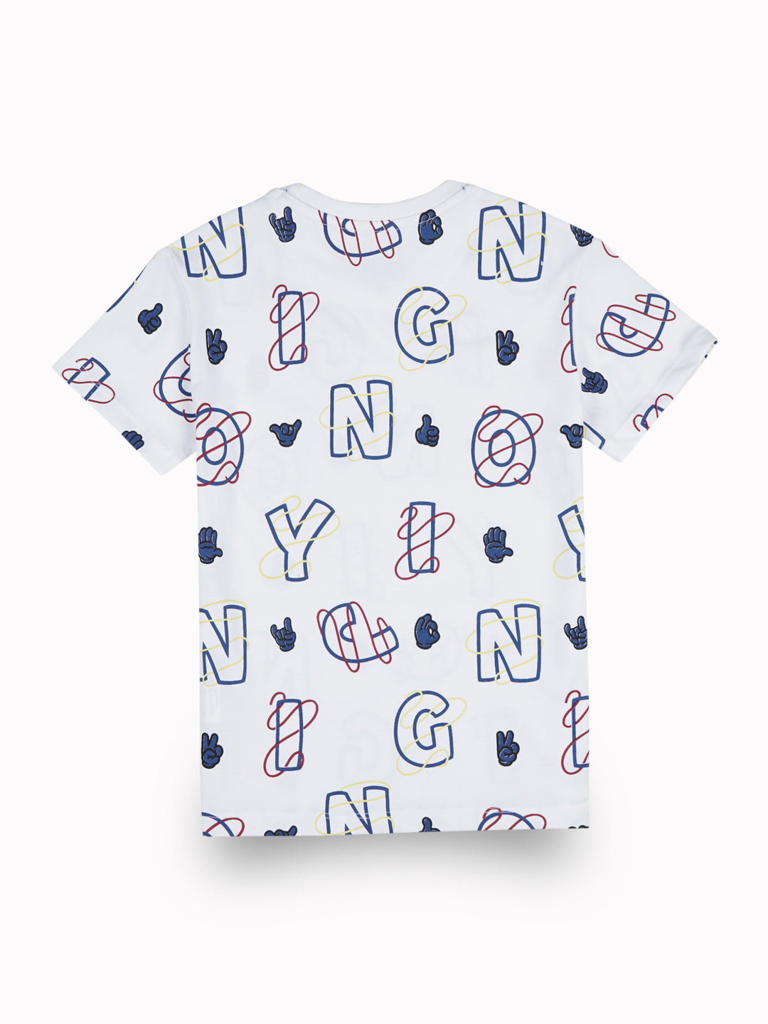 Boys White Casual Relaxed Fit Printed Half Sleeves Tshirt