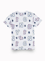 Boys White Casual Relaxed Fit Printed Half Sleeves Tshirt