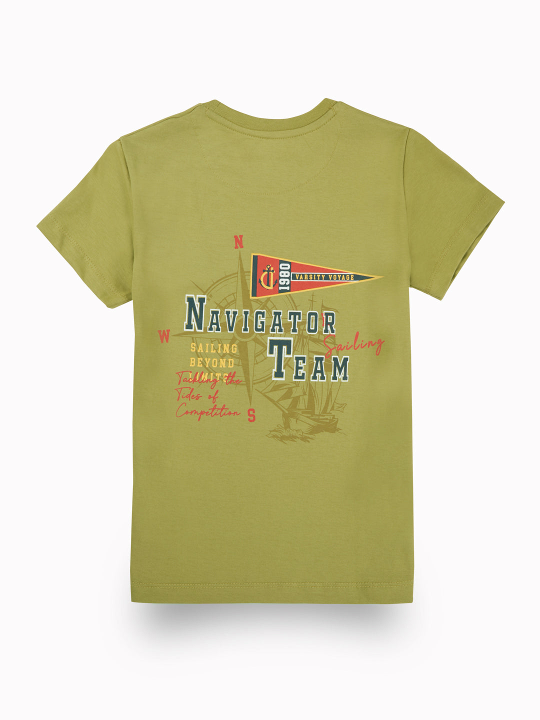 Boys Green Casual Relaxed Fit Solid Half Sleeves Tshirt
