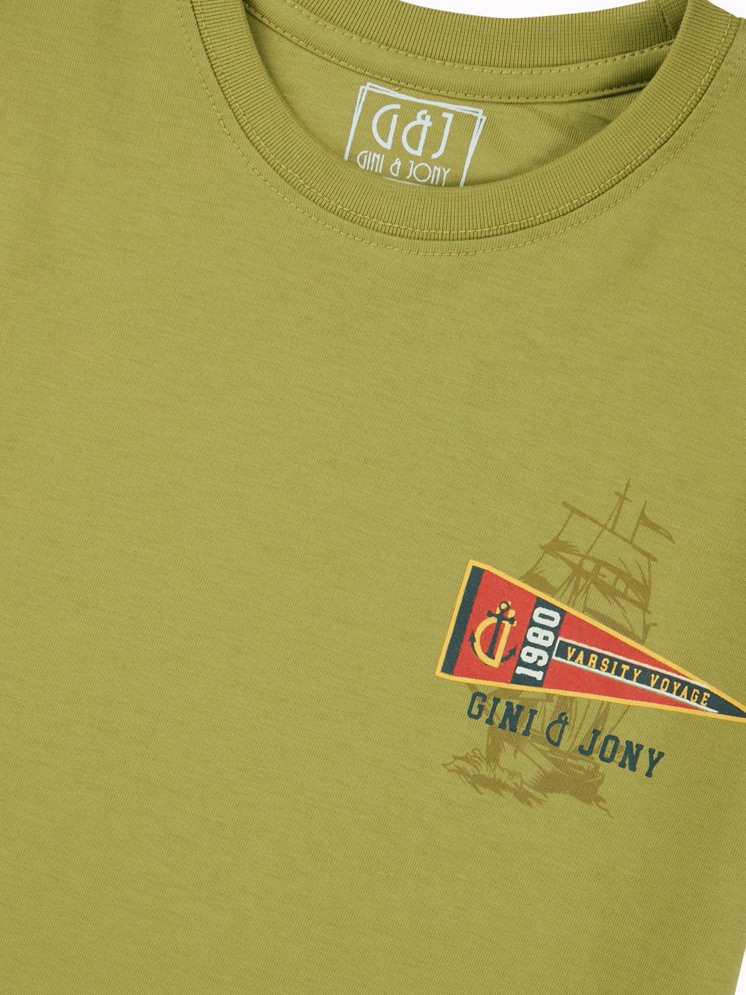 Boys Green Casual Relaxed Fit Solid Half Sleeves Tshirt