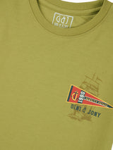 Boys Green Casual Relaxed Fit Solid Half Sleeves Tshirt