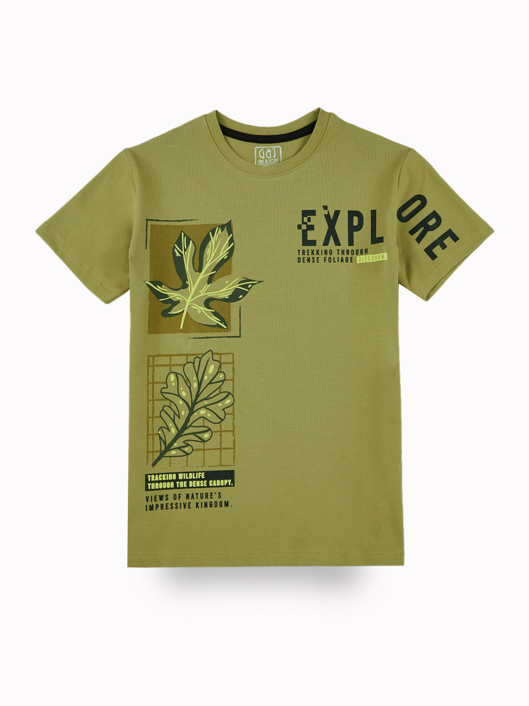 Boys Green Casual Relaxed Fit Printed Half Sleeves Tshirt