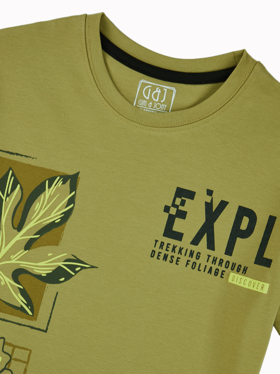 Boys Green Casual Relaxed Fit Printed Half Sleeves Tshirt