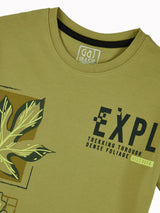 Boys Green Casual Relaxed Fit Printed Half Sleeves Tshirt