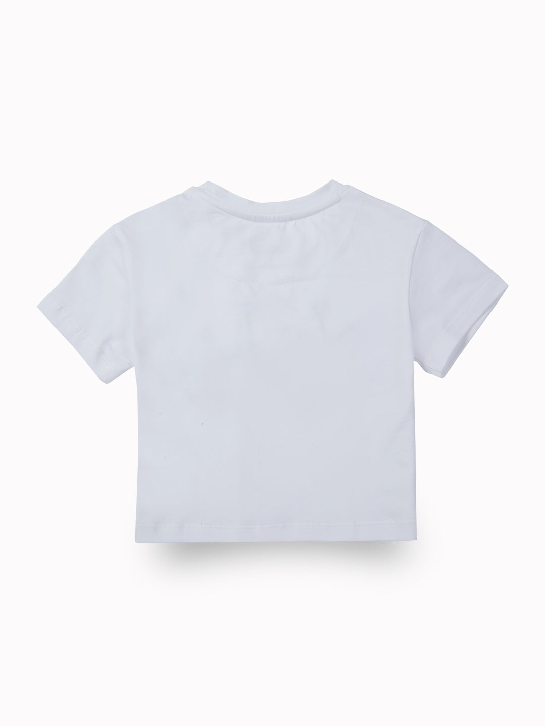 Girls White Casual Relaxed Fit Printed Half Sleeves Tshirt
