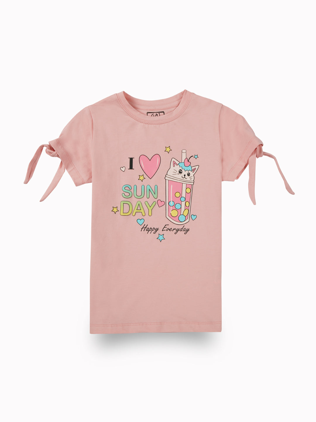 Girls Pink Casual Relaxed Fit Printed Half Sleeves Top