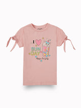 Girls Pink Casual Relaxed Fit Printed Half Sleeves Top