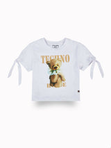 Girls White Casual Relaxed Fit Printed Half Sleeves Top
