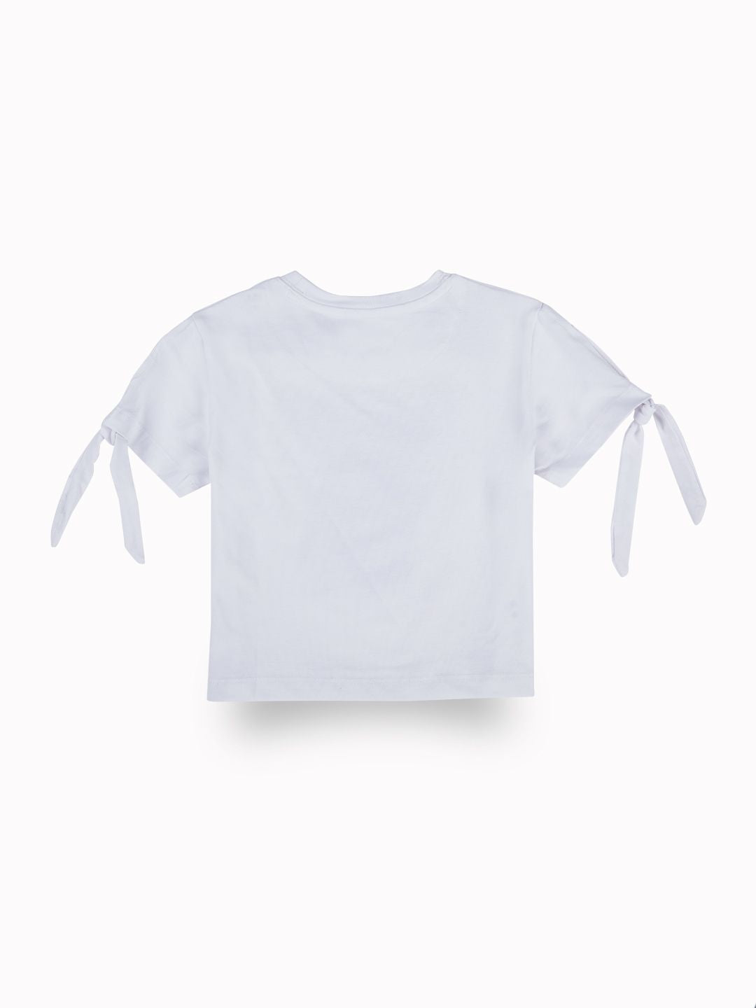 Girls White Casual Relaxed Fit Printed Half Sleeves Top