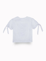 Girls White Casual Relaxed Fit Printed Half Sleeves Top