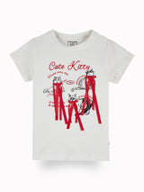 Girls White Casual Relaxed Fit Printed Half Sleeves Tshirt