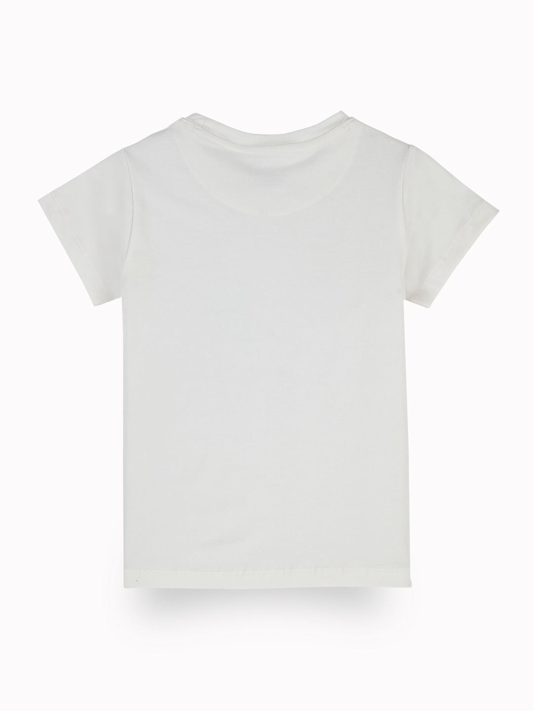 Girls White Casual Relaxed Fit Printed Half Sleeves Tshirt