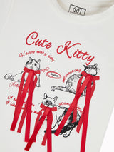 Girls White Casual Relaxed Fit Printed Half Sleeves Tshirt