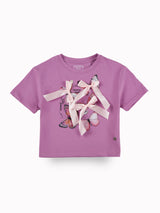 Girls Purple Casual Relaxed Fit Printed Half Sleeves Top