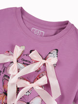 Girls Purple Casual Relaxed Fit Printed Half Sleeves Top