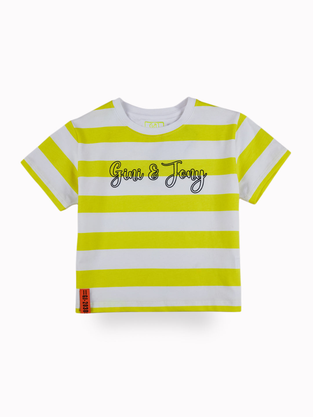 Girls Yellow Casual Relaxed Fit Striped Half Sleeves Top