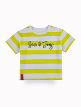 Girls Yellow Casual Relaxed Fit Striped Half Sleeves Top