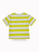Girls Yellow Casual Relaxed Fit Striped Half Sleeves Top