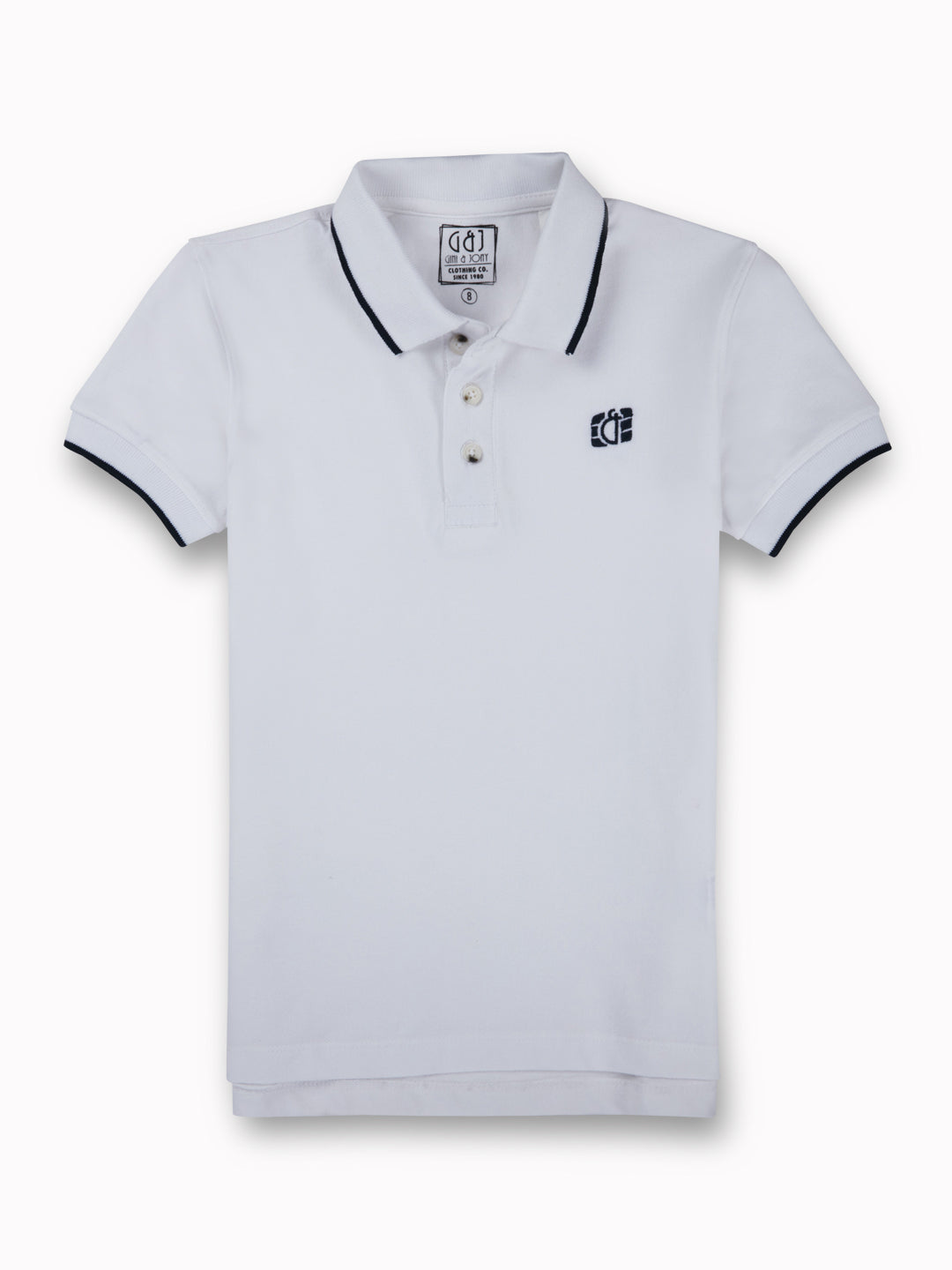 Boys White Casual Relaxed Fit Solid Half Sleeves Polo Tshirt