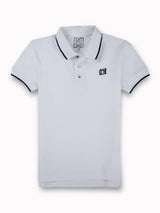 Boys White Casual Relaxed Fit Solid Half Sleeves Polo Tshirt