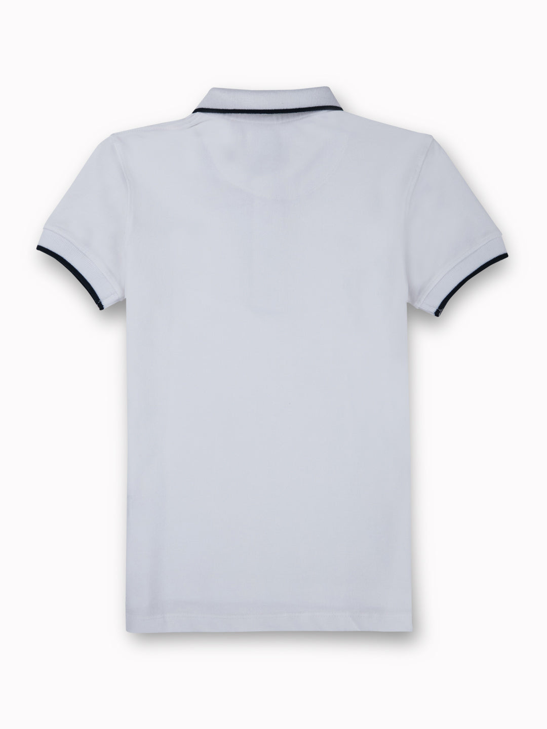 Boys White Casual Relaxed Fit Solid Half Sleeves Polo Tshirt