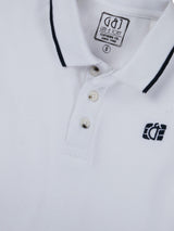 Boys White Casual Relaxed Fit Solid Half Sleeves Polo Tshirt